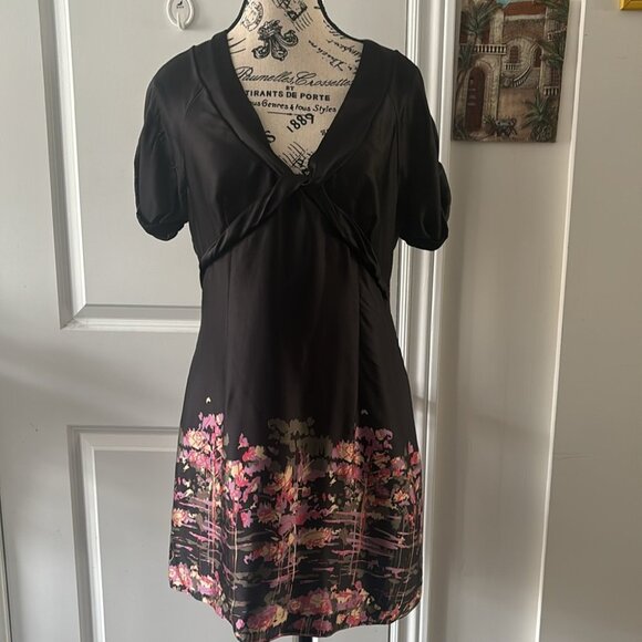 Ted Baker Black Silk Mini Dress Pattern - Picture 3 of 13